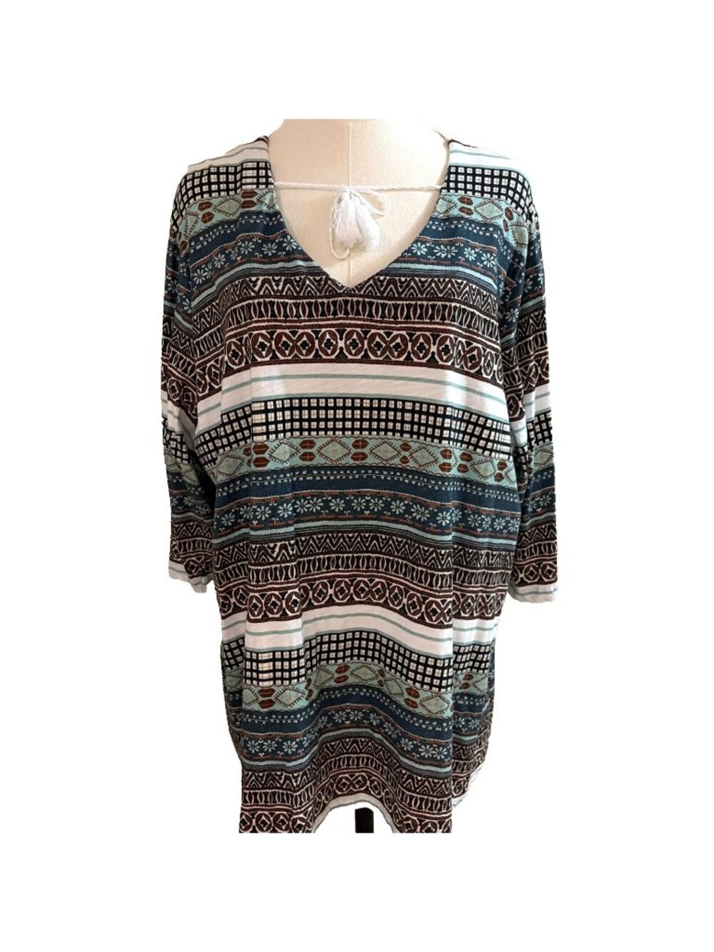 Ulla Popken Women's V Neck Top Tunic Size 20/22 Colorful Southwestern Cotton